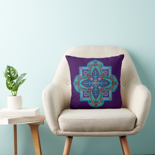 Throw pillow - blue and purple mandala クッション (椅子)