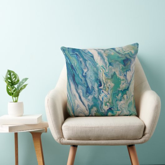 Throw pillow - blue, aqua, yellow abstract クッション (椅子)