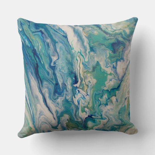 Throw pillow - blue, aqua, yellow abstract クッション (裏面)
