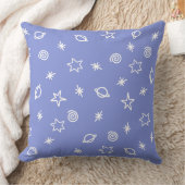 Throw Pillow Blue Space Doodle Stars Planets クッション (ブランケット)