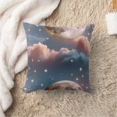 Throw Pillow - Blush Peach Sky Blue Celestial Moon クッション (ブランケット)