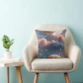 Throw Pillow - Blush Peach Sky Blue Celestial Moon クッション (椅子)