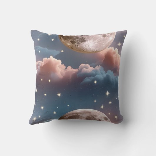 Throw Pillow - Blush Peach Sky Blue Celestial Moon クッション (裏面)