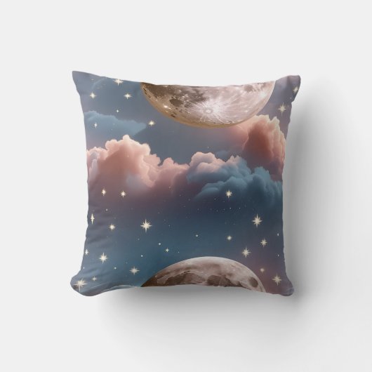 Throw Pillow - Blush Peach Sky Blue Celestial Moon クッション (正面)