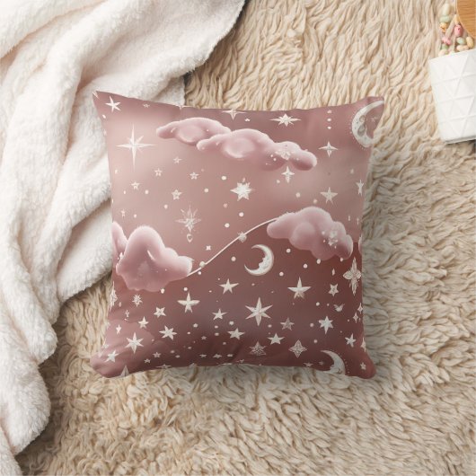 Throw Pillow - Blush Pink Celestial Moon Phases クッション (ブランケット)