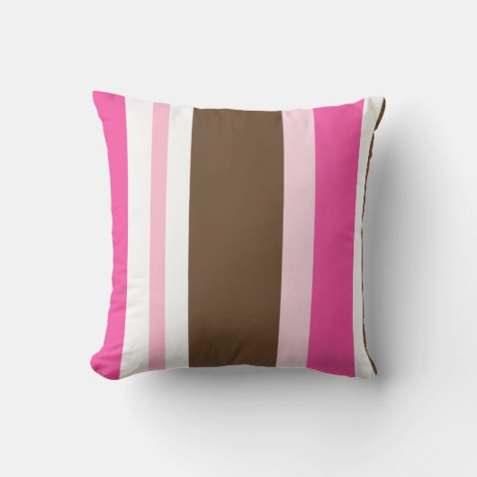 Throw Pillow Brown & Pink Stripe クッション (正面)