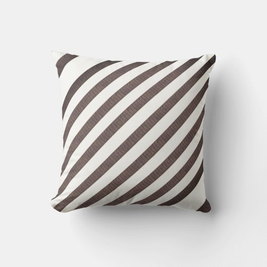 Throw Pillow Brown & White Stripe クッション (正面)