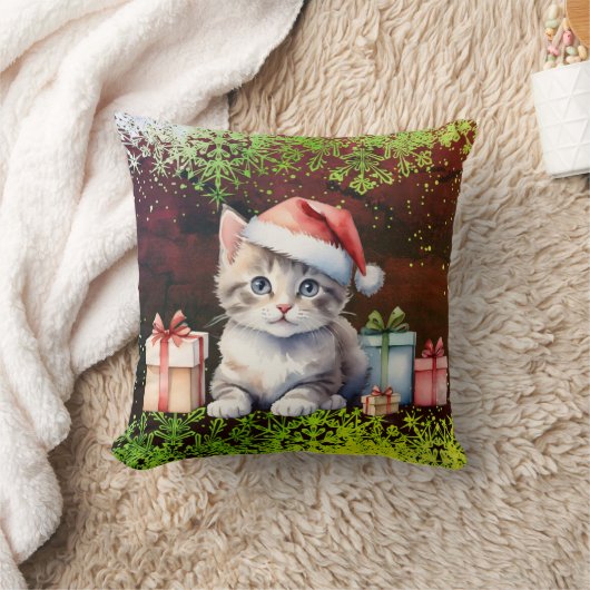 Throw Pillow Christmas cat クッション (ブランケット)