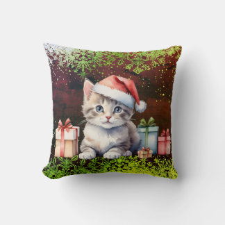 Throw Pillow Christmas cat クッション