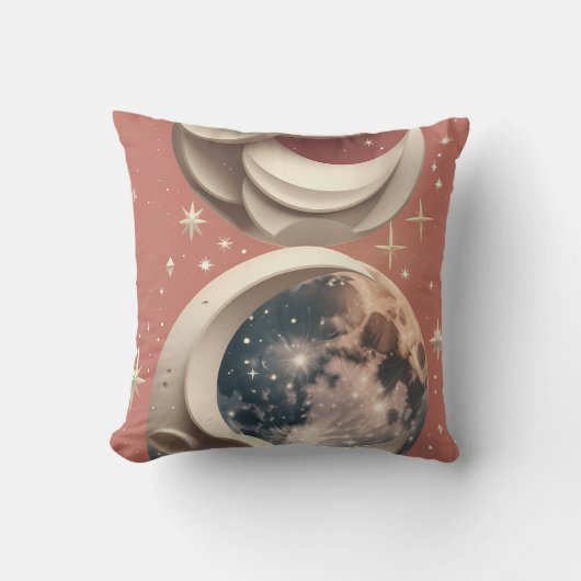 Throw Pillow - Coral Celestial Moon クッション (正面)