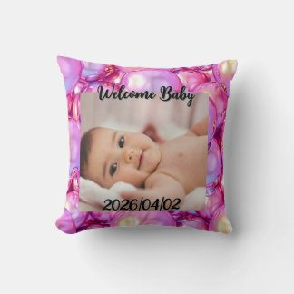 Throw Pillow Custom Welcome Baby Photo クッション