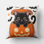 Throw Pillow – Cute Black Cat in Pumpkin Halloween クッション (裏面)