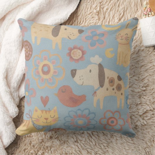 Throw Pillow - Dogs, Cats, Birds, & Flowers Design クッション (ブランケット)