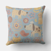 Throw Pillow - Dogs, Cats, Birds, & Flowers Design クッション (裏面)