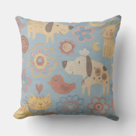 Throw Pillow - Dogs, Cats, Birds, & Flowers Design クッション