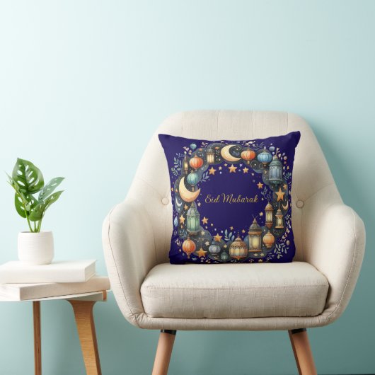 Throw Pillow-Eid Mubarak Wreath Accent Pillow クッション (椅子)
