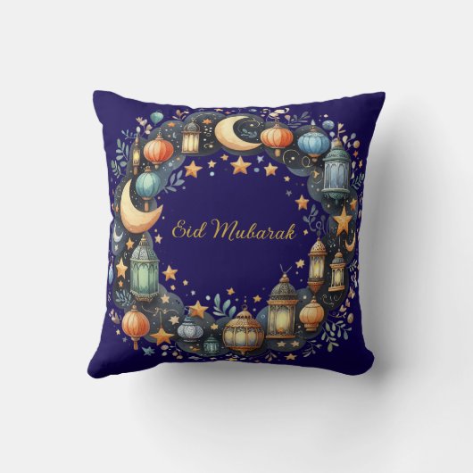 Throw Pillow-Eid Mubarak Wreath Accent Pillow クッション (裏面)