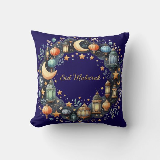 Throw Pillow-Eid Mubarak Wreath Accent Pillow クッション (正面)