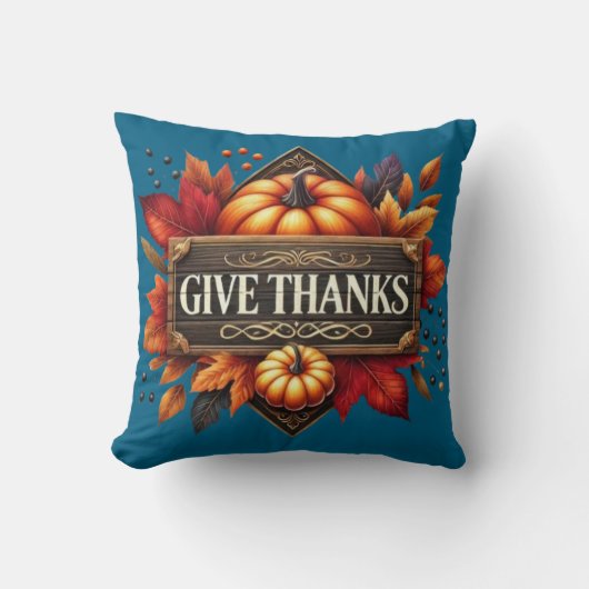 Throw Pillow give thanks pumpkin  クッション (正面)