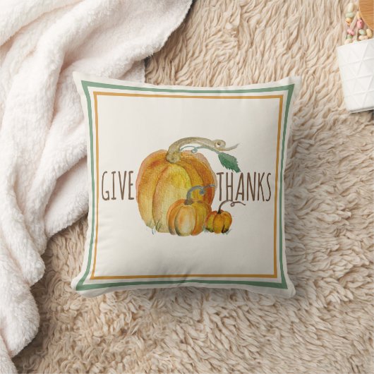 Throw Pillow: Give Thanks Pumpkin Harvest Blessing クッション (ブランケット)