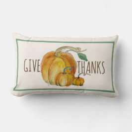 Throw Pillow: Give Thanks Pumpkin Harvest Blessing ランバークッション