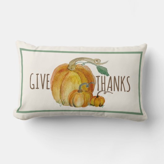 Throw Pillow: Give Thanks Pumpkin Harvest Blessing ランバークッション (正面)