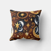 Throw Pillow – Golden Ochre Celestial Moon Pattern クッション (裏面)