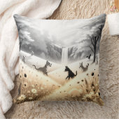 Throw Pillow Golden Yellow Flowers & Flowing Water クッション (ブランケット)