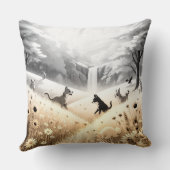 Throw Pillow Golden Yellow Flowers & Flowing Water クッション (裏面)