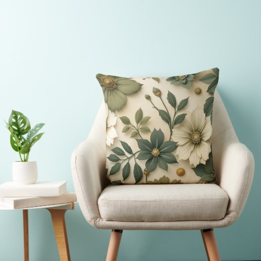 Throw pillow green flowers pattern style  クッション (椅子)