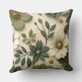 Throw pillow green flowers pattern style  クッション (裏面)