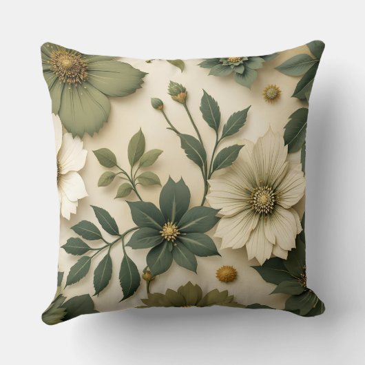 Throw pillow green flowers pattern style  クッション (裏面)