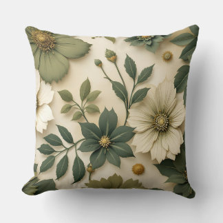 Throw pillow green flowers pattern style  クッション