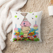 Throw Pillow, Happy Birthday Pink Cupcake クッション (ブランケット)