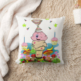 Throw Pillow, Happy Birthday Pink Cupcake クッション