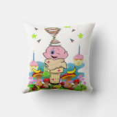 Throw Pillow, Happy Birthday Pink Cupcake クッション (裏面)