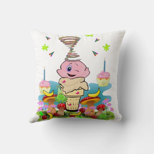 Throw Pillow, Happy Birthday Pink Cupcake クッション (裏面)