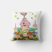 Throw Pillow, Happy Birthday Pink Cupcake クッション (正面)