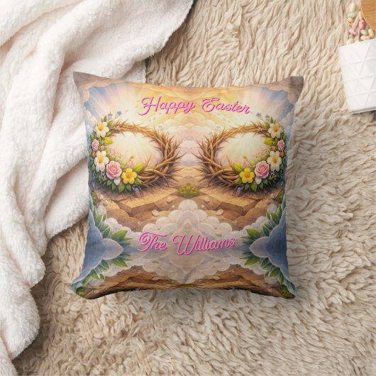   Throw Pillow He Is Risen Religious Floral Crown クッション (ブランケット)