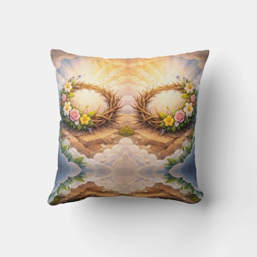   Throw Pillow He Is Risen Religious Floral Crown クッション (裏面)