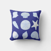 Throw Pillow in ocean blue with seashells クッション (正面)