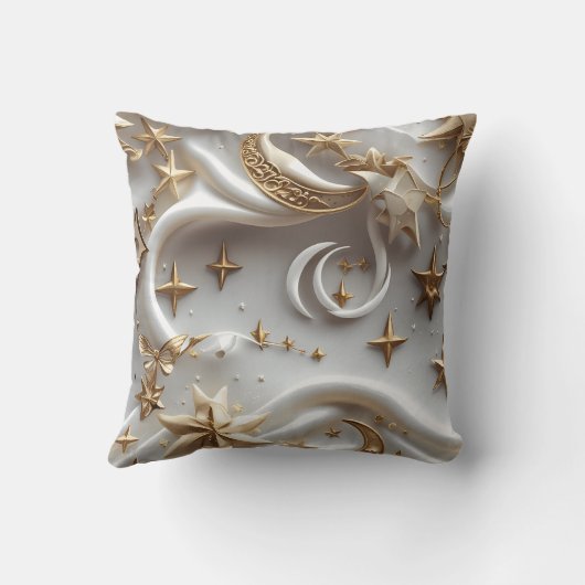 Throw Pillow – Luxury Alabaster White Celestial  クッション (裏面)