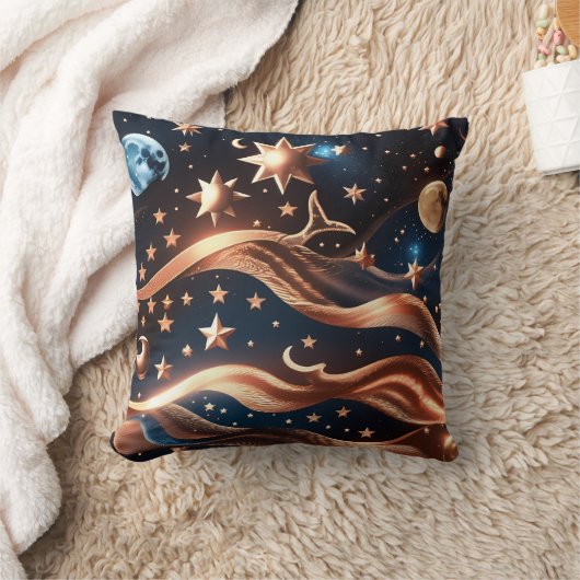 Throw Pillow – Luxury Bronze Celestial Moon クッション (ブランケット)