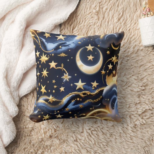 Throw Pillow – Luxury Celestial Moon Phases クッション (ブランケット)
