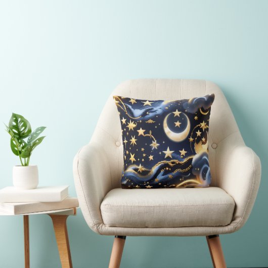 Throw Pillow – Luxury Celestial Moon Phases クッション (椅子)