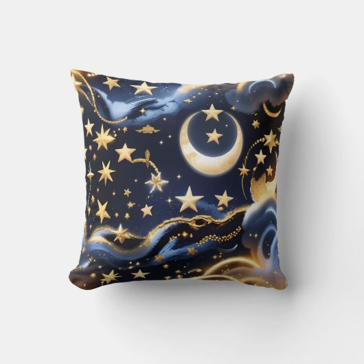 Throw Pillow – Luxury Celestial Moon Phases クッション (正面)