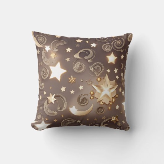 Throw Pillow – Luxury Champagne Gold Celestial Moo クッション (正面)