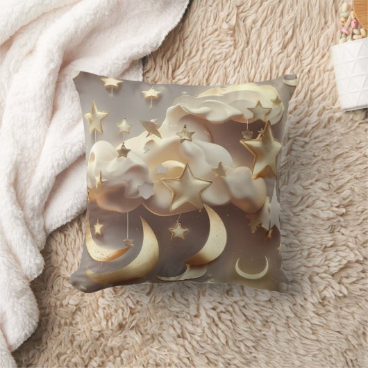 Throw Pillow – Luxury Creamy Celestial Moon クッション (ブランケット)