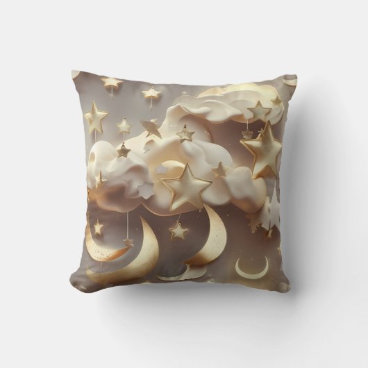 Throw Pillow – Luxury Creamy Celestial Moon クッション (正面)