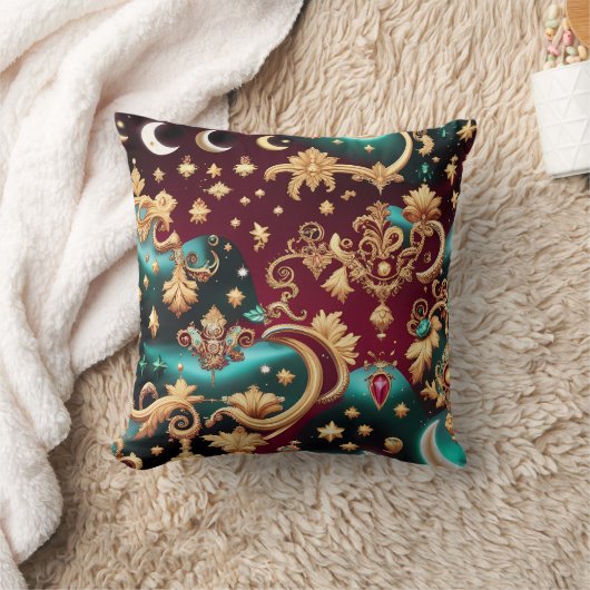 Throw Pillow – Luxury Crimson Red Celestial Moon クッション (ブランケット)